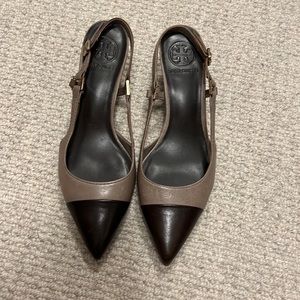 Tory Burch Brown Leather Slingback Pump